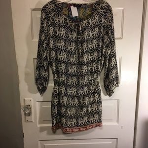 Tolani Sz S 100% Silk Tunic Elephant/Mixed…